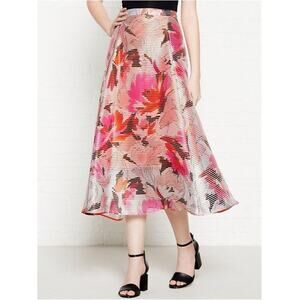 LK Bennett Women's Prula Pink Floral Striped Full Skirt Size 6 Pastel Peach